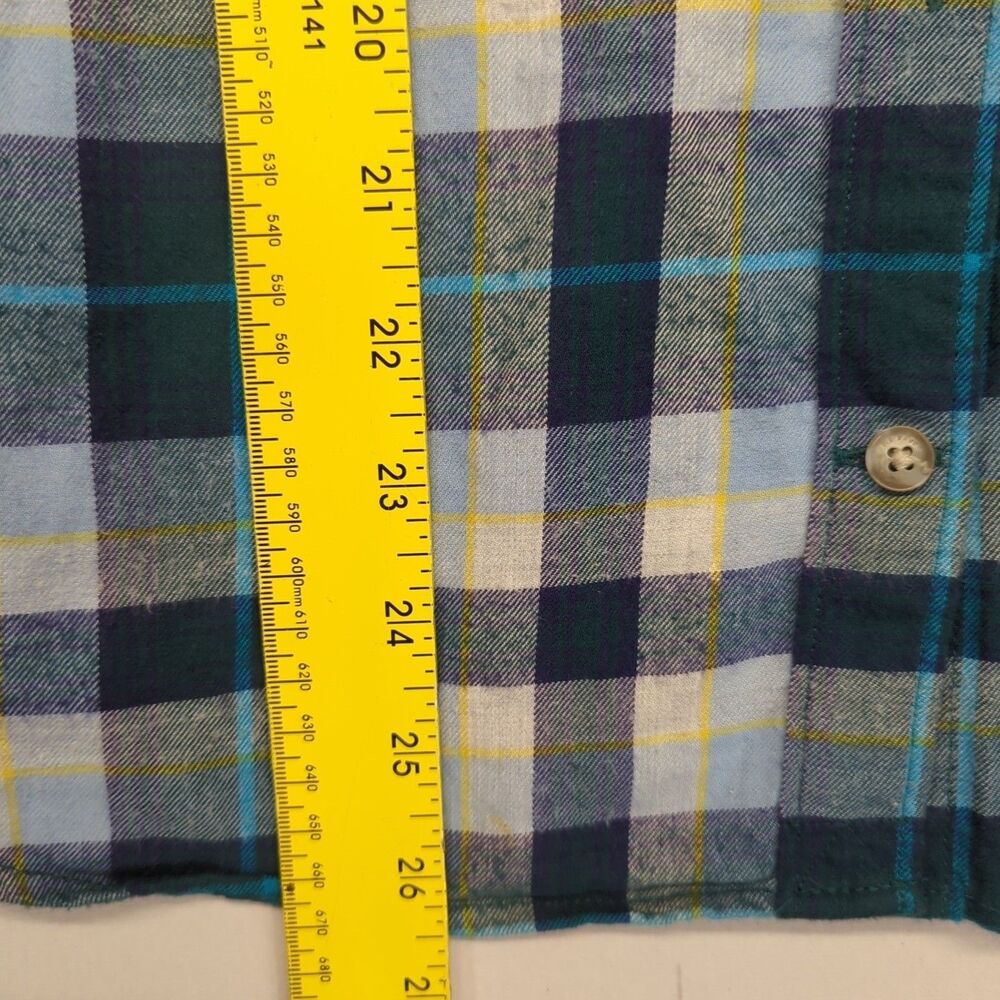 Eddie Bauer Womens Medium Plaid Flannel Green Blue Yellow M Cotton Outdoor Hike - Picture 7 of 8